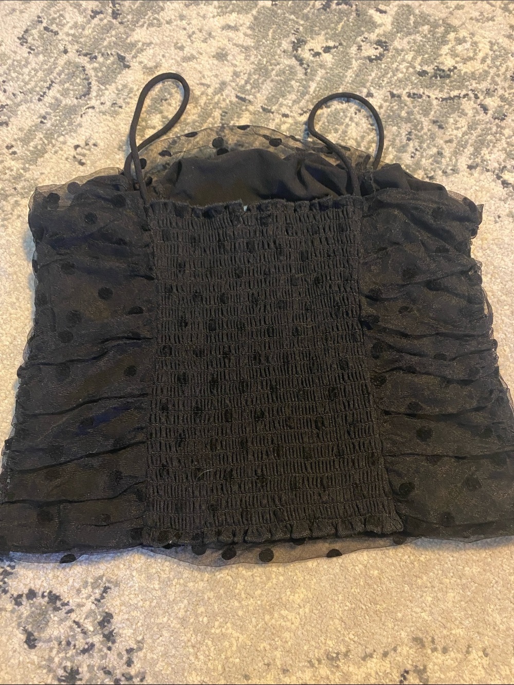 S Cynthia Rowley Sheer Overlay Black Polka Dot Mesh Cami Top - Picture 3 of 4
